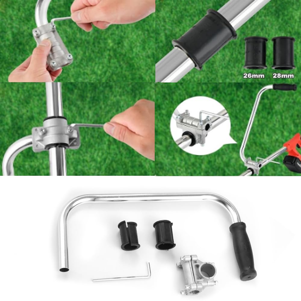 15.35in String Trimmer Handle,with Shoulder Strap Harness,Ergonomic Trimmer Aluminum Alloy Grip with Bracket Clamp,Weed Eater Extension Handlebar Attachment for Lawn Care Landscaping Yard Trimming