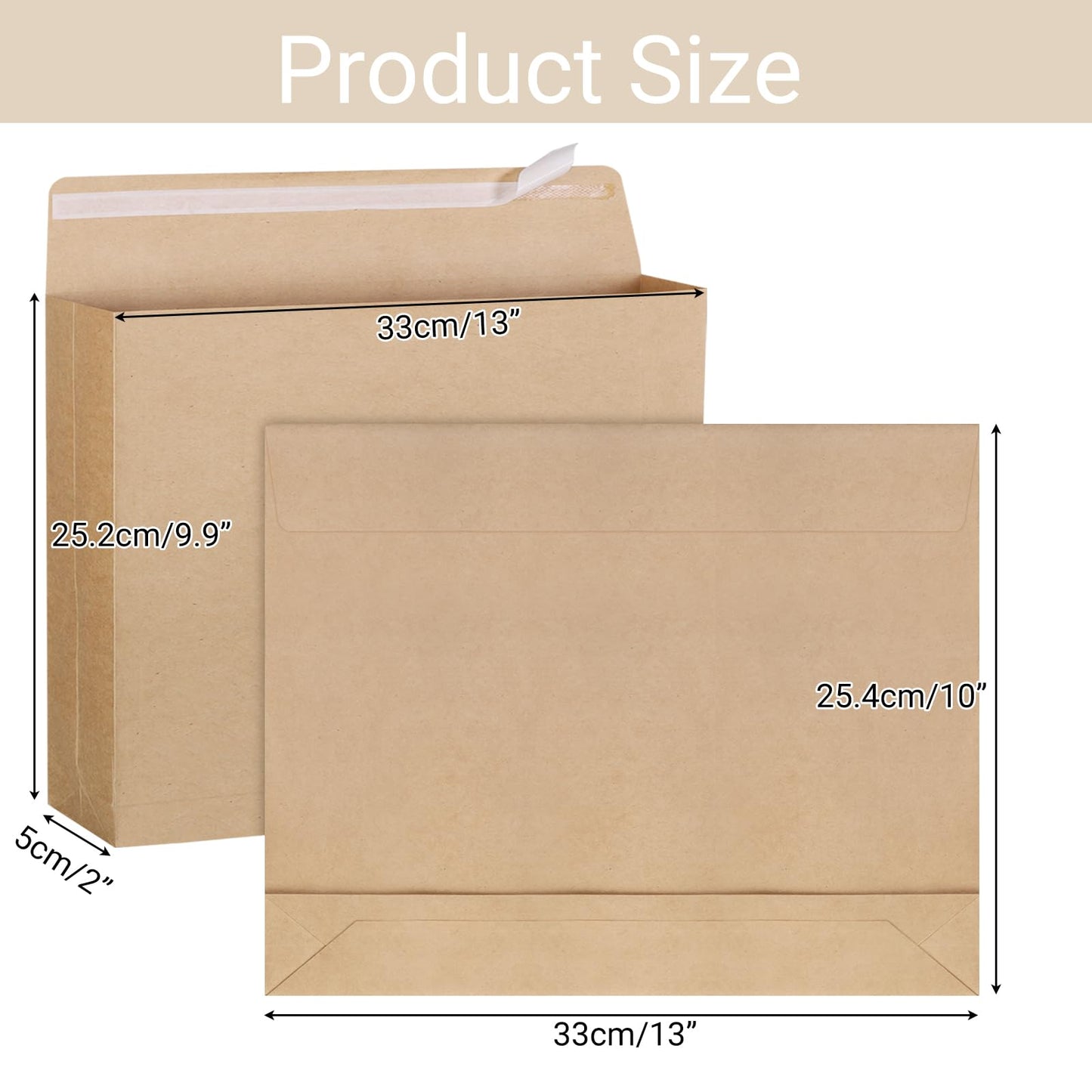zmybcpack 25 Pack 10" x 13" Self Seal Expandable Catalog Envelopes, Large Kraft Document Envelopes for Documents, Magazines, Photos