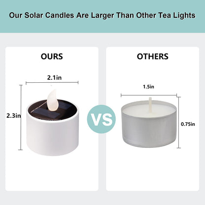 Solar Candle Lights Outdoor Waterproof - 8 Pack Rechargeable Flickering Tea Lights Solar Powered Reusable LED Candles Flameless Lamp Nightlights for Lanterns Garden Camping Home Decor, 2.3''x2.1''