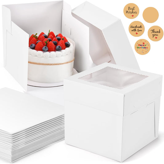 DOYIDE 12Pcs 8x8x8 Inches Cake Boxes, White Square Bakery Boxes with Window, Disposable Cake Carrier Container for Pastries, Pie, Cookies, Chocolates, Cupcakes, Birthday Party, Wedding