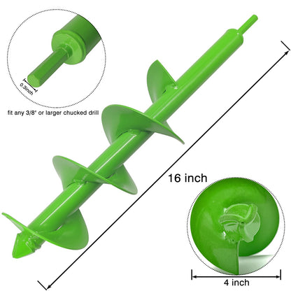 16"x4" Post Hole Auger Drill Bit for Planting, Post Hole Digger Garden Earth Auger Spiral Drill Bit for Dirt/Hard Soil/Clay, Compatible with 3/8" Hex Drive Drill Bits