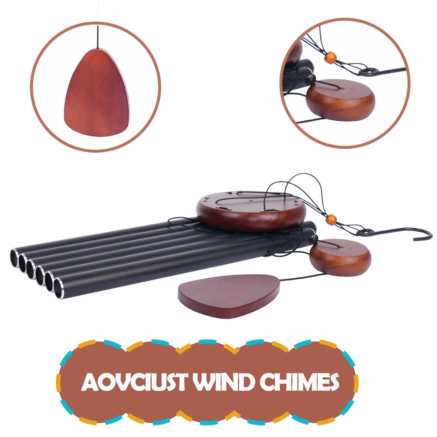 Aovciust Large Outdoor Wind Chimes, 37 Inches, Aluminium Tubes, Brown and Black, Traditional Style, Perfect for Garden, Patio, Memorial and Sympathy Gifts