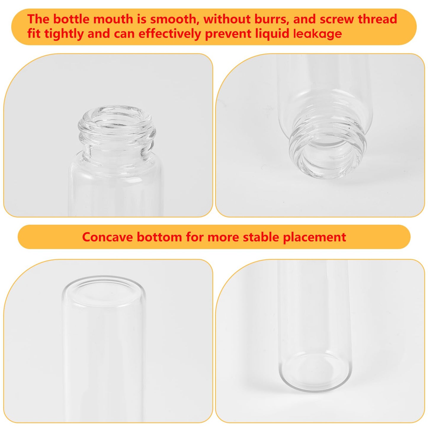 30ml Glass Clear Test Tubes with Screw Caps and Plastic Stoppers, Liquid Sample Vials, Leak-Proof Flat Test Tubes, 24PCS