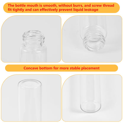 30ml Glass Clear Test Tubes with Screw Caps and Plastic Stoppers, Liquid Sample Vials, Leak-Proof Flat Test Tubes, 24PCS