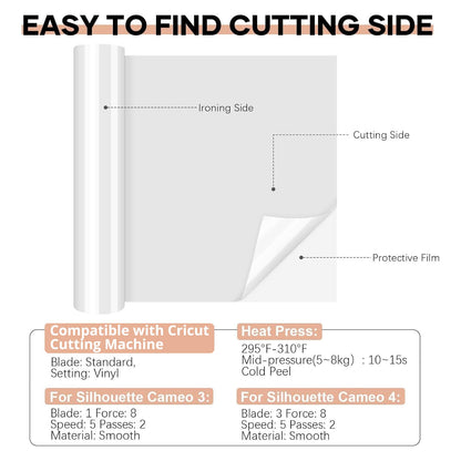 Heat Transfer Vinyl White HTV Rolls - 12" x 20ft White Iron on Vinyl for All Cutter Machine, HTV Vinyl for Shirts - Easy to Cut & Weed for Heat Transfer Design