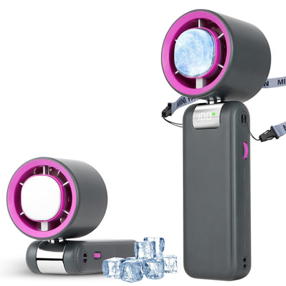 Portable Handheld Fan with Ice Cooling 5000mAh Turbo Rechargeable Personal Hand held Fans 13500RPM High-Speed (1-100) 24H Runtime 180° Foldable Mini Cooling Fans for Camping Travel Outdoor(Gray)