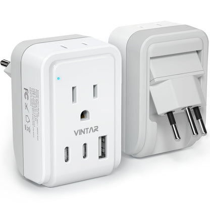 1 Pack Brazil Travel Adapter, VINTAR Foldable Type N Plug Adapter with 2 AC Outlets 3 USB Ports(2 USB C), Brazil Outlet Power Plug for Canada to Brazilian