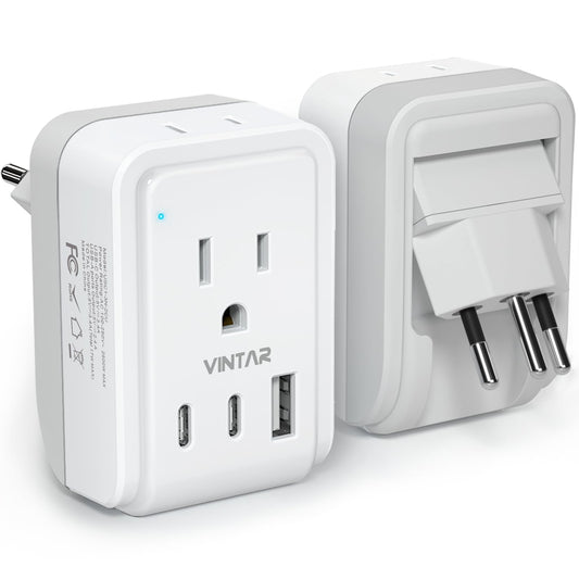 1 Pack Brazil Travel Adapter, VINTAR Foldable Type N Plug Adapter with 2 AC Outlets 3 USB Ports(2 USB C), Brazil Outlet Power Plug for Canada to Brazilian