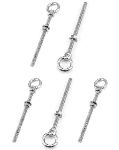 QWORK Threaded Eyebolts, 5 Pack 3/8" x 6" Long Stainless Steel Marine Grade Shoulder Eye Bolt