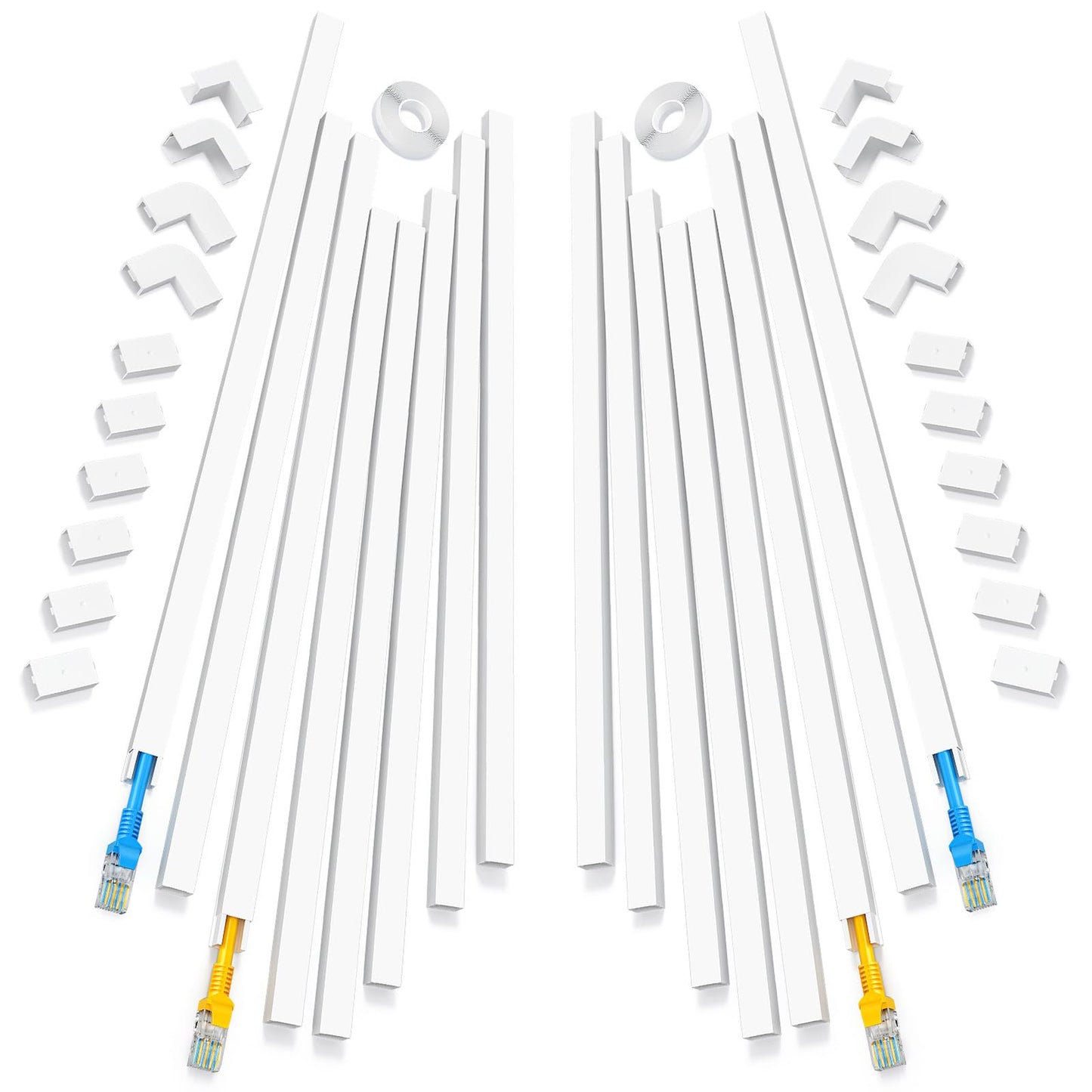 Yecaye 250" Cable Concealer, 16 Pack Cord Hider Wall Cable Management System, Paintable PVC Wire Cover Raceway Kit for a Power Cord, Ethernet Cable, Speaker Wire, Each L15.7in, W 0.59in H 0.4in, White