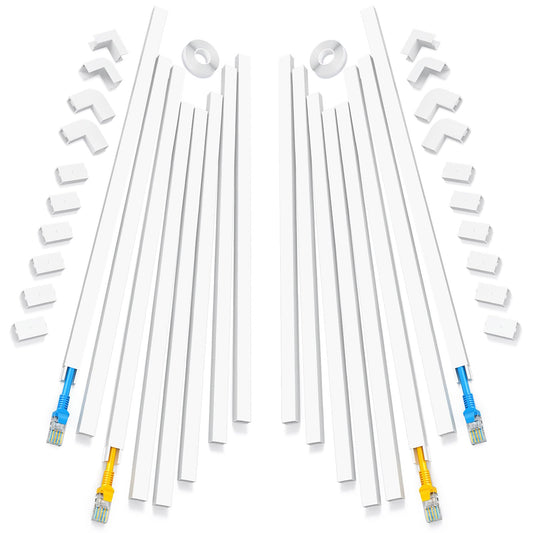 Yecaye 250" Cable Concealer, 16 Pack Cord Hider Wall Cable Management System, Paintable PVC Wire Cover Raceway Kit for a Power Cord, Ethernet Cable, Speaker Wire, Each L15.7in, W 0.59in H 0.4in, White