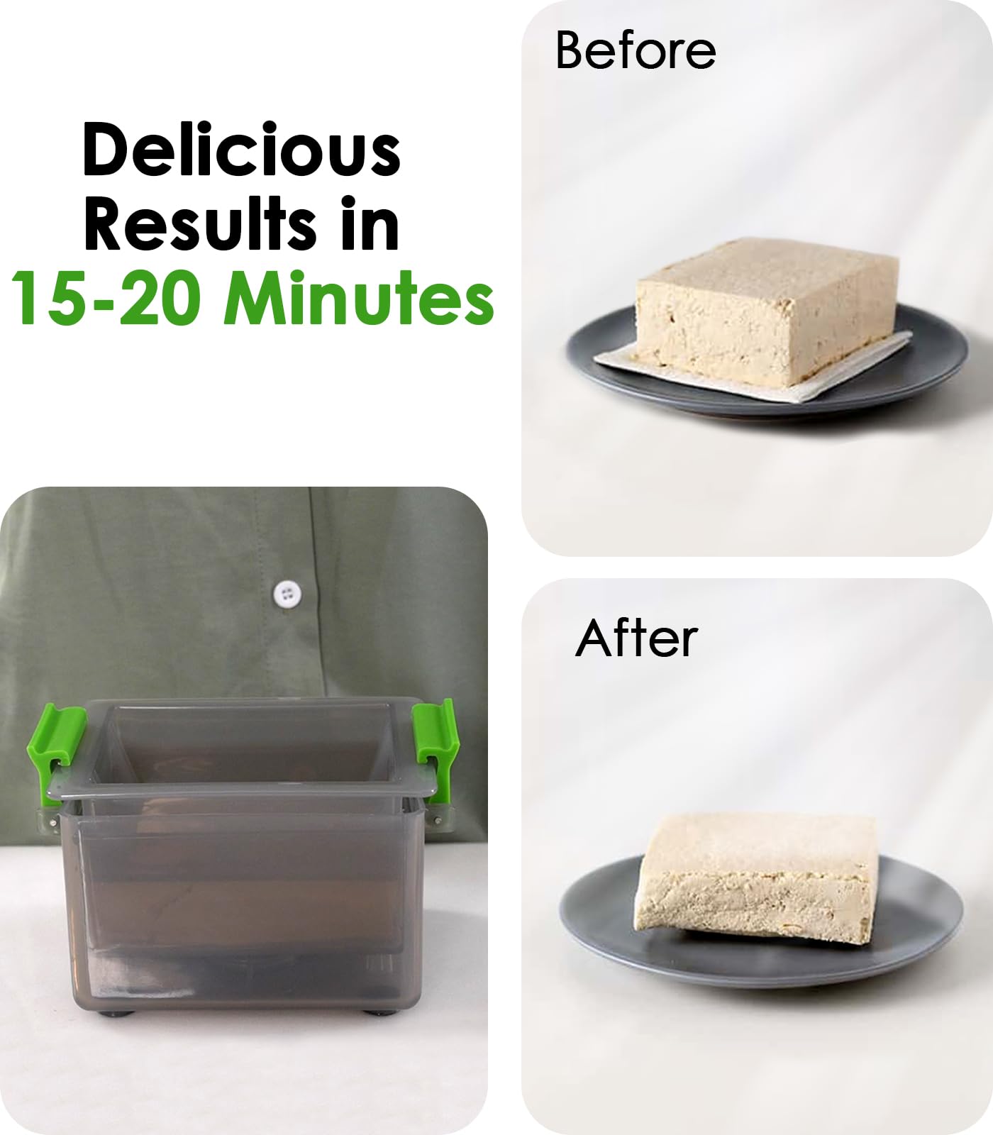 Tofu Press, Easily Remove Water from Tofu in 15-20 Minutes, Tofu Squeezer Dishwasher Safe, Tofu Drainer and Strainer, Paneer Maker BPA Free
