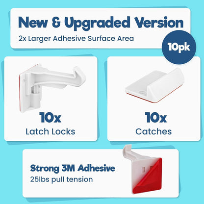Upgraded Invisible Baby Proofing Cabinet Latch Locks (10 Pack) - No Drilling or Tools Required for Installation, Works with Most Cabinets and Drawers, Works with Countertop Overhangs, Highly Secure (White.5)