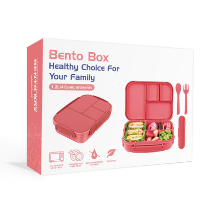 Amathley Lunch Box Kids,Bento Box Adult Lunch Box,Leakproof Lunch Containers for Adults/Kids/Toddler,1200ML-4 Compartments bento Lunch Box with Utensil,Microwave & Dishwasher Safe (Pink Berry)