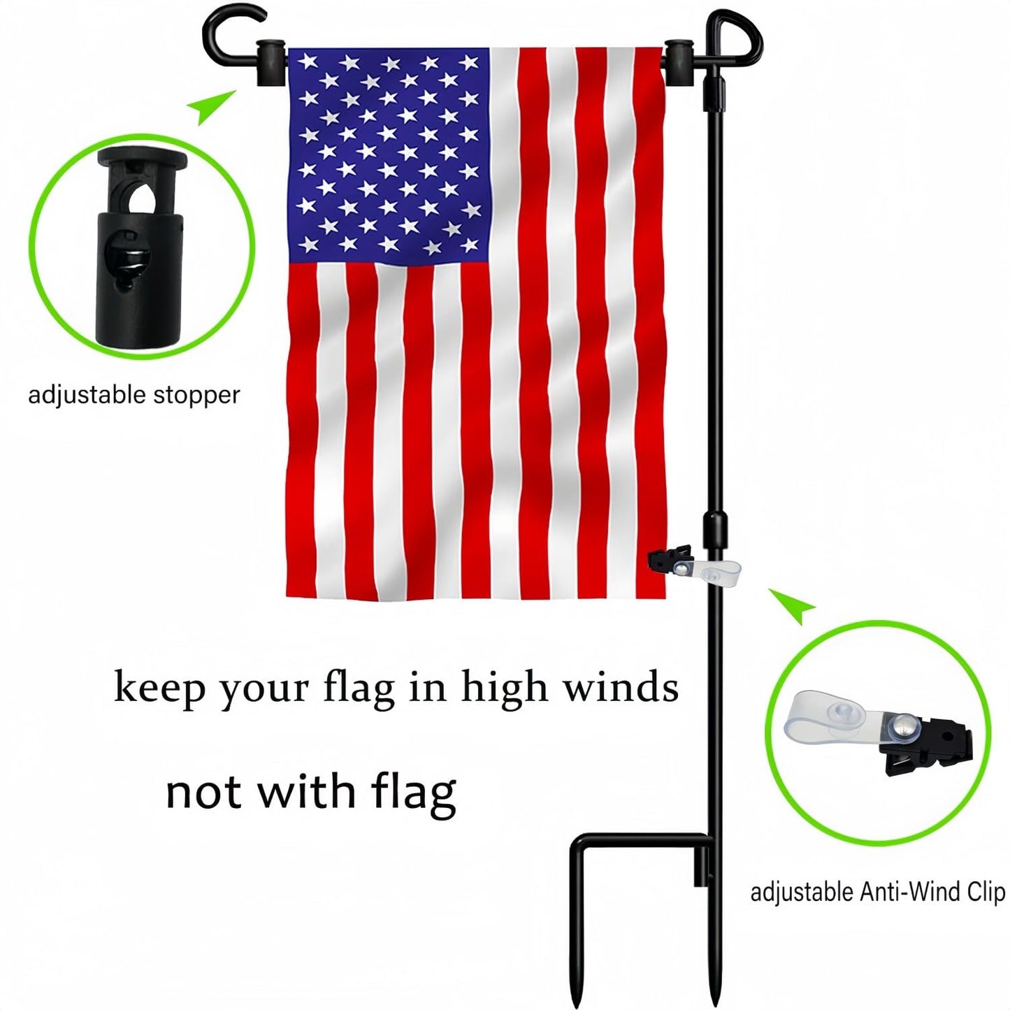 Akeydeco Garden Flag Pole Stand Holder, 4 Pack Garden Flags for Outside with Flag Stopper and Clip Waterproof Powder-Coated Paint for Flag Pole Holder for Outside House,Yard Flags for Outside