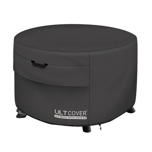 ULTCOVER Patio Fire Pit Table Cover Round 32 inch Outdoor Waterproof Fire Bowl Cover, Black