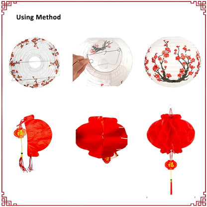 26Pack Chinese Japanese Paper Lanterns Red Cherry Blossom Hanging Paper Lantern Decoration, 30cm 20cm Hanging Lanterns for Asian Birthday Hibachi Wedding Baby Shower Party Lunar New Year Decor