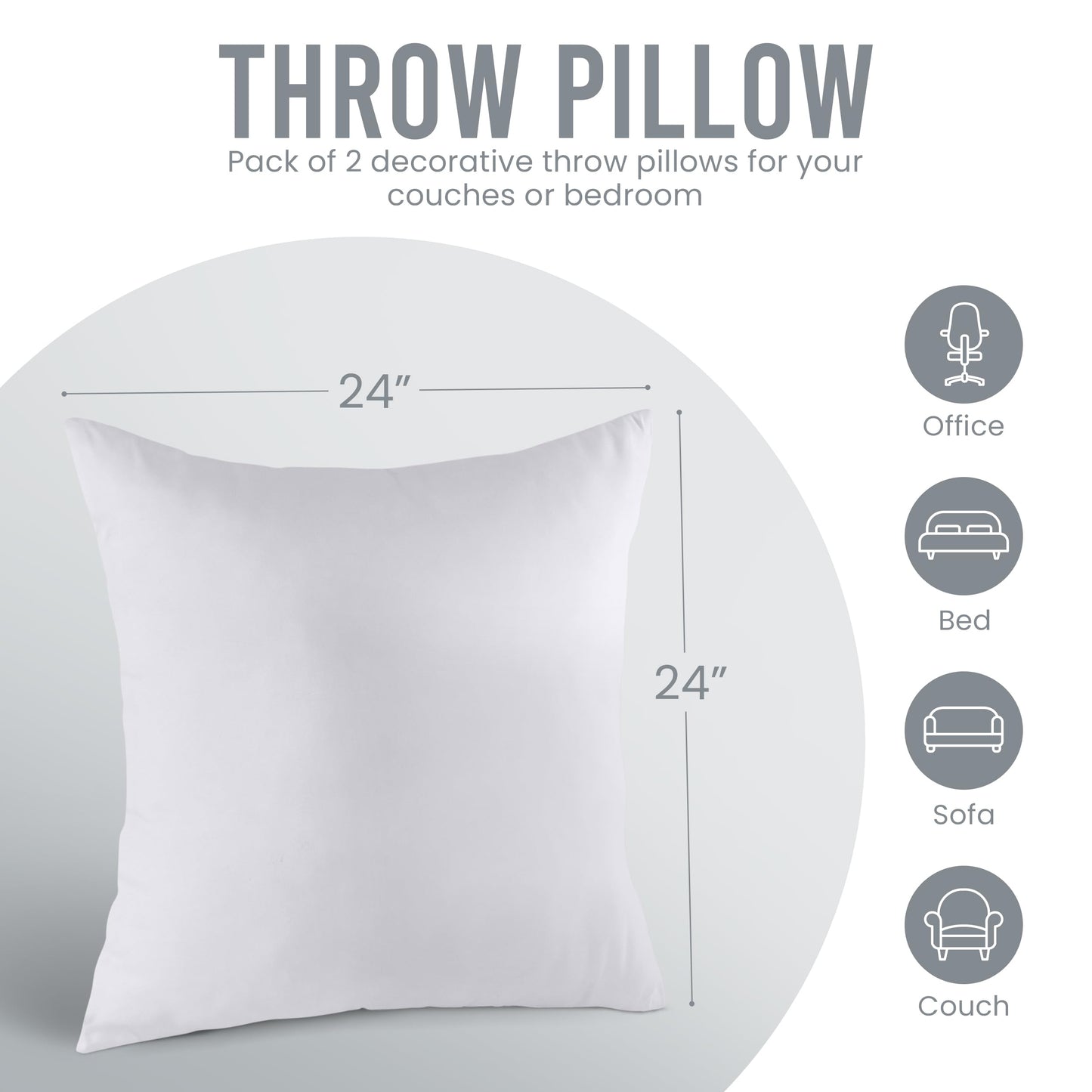 Utopia Bedding Throw Pillows Insert (Pack of 2, White) - 24 x 24 Inches Bed and Couch Pillows - Indoor Decorative Pillow