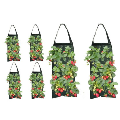 6PCS Hanging Strawberry Planter, 23.6" 8 Hole Upside Down Tomato Planter, Portable Hanging Grow Bags with Handle for Chili Herb Hot Peppers Vegetables (6 Pcs)