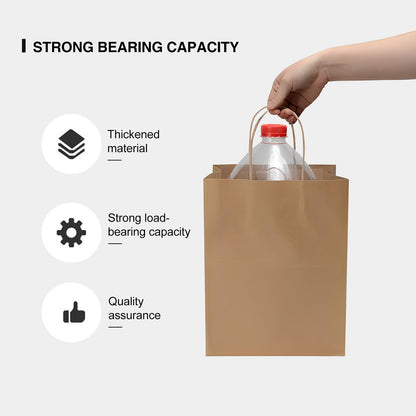 JEMLYD 50pcs Kraft Paper Gift Bags With Handles (8.5"x4.3"x10.5") – Multiuse Shopping & Retail Sacks for Party, Birthday & Business Favors, Recycled Craft Merchandise Bags (Brown, M)