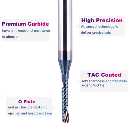 SpeTool O Flute Spiral Upcut Router Bits with 1/8" Cutting Diameter 1/4 Shank, Carbide Single 1 Flute End Mill with Coating Extreme Tool Life for CNC Aluminium Cutting Carving Engraving Tool