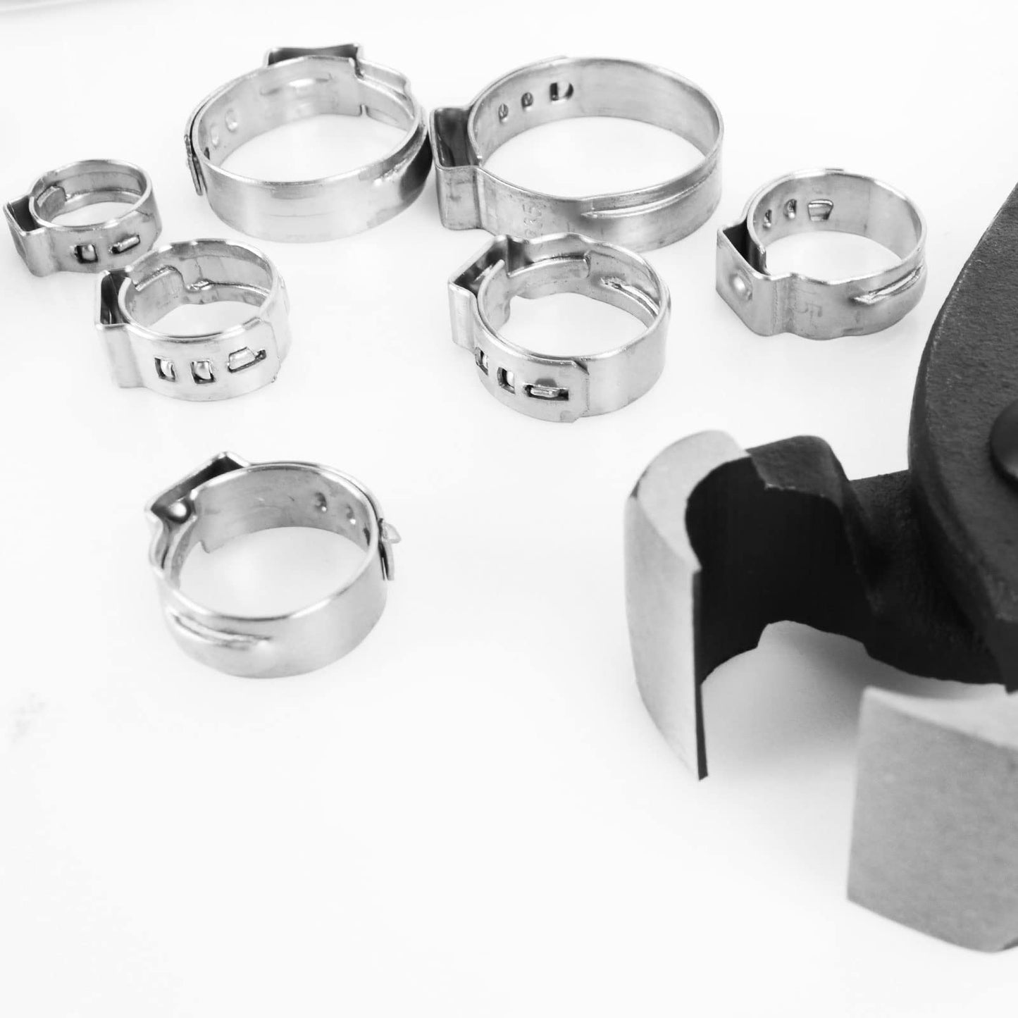304 Stainless Steel Single Ear Hose Clamps - BeiLan 115Pcs 6-28.6mm Stepless Hose Clamps with Ear Clamp Pincer Cinch Rings Crimp Hoses Clamps Assortment Kit for Water Pipe Plumbing and Automotive Use