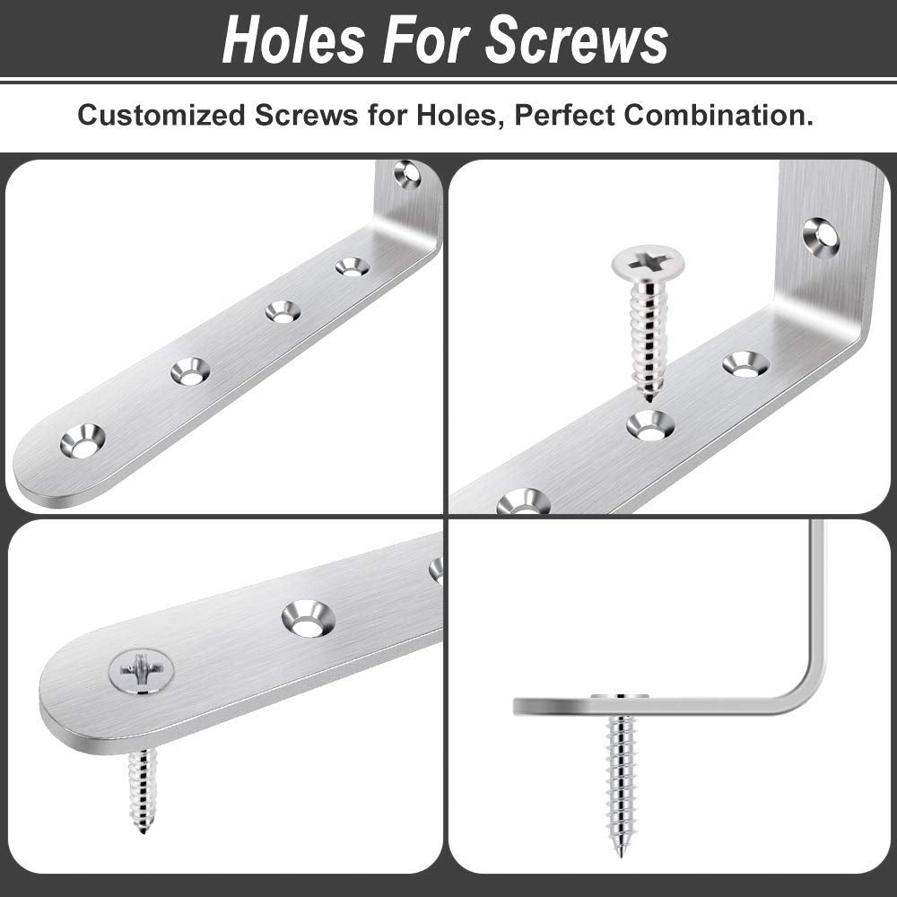 Corner Braces 3 x 5 inch, Right Angle Bracket 304 Stainless Steel with Screws, L Shaped Brackets for Shelves Furniture, 8 Pcs
