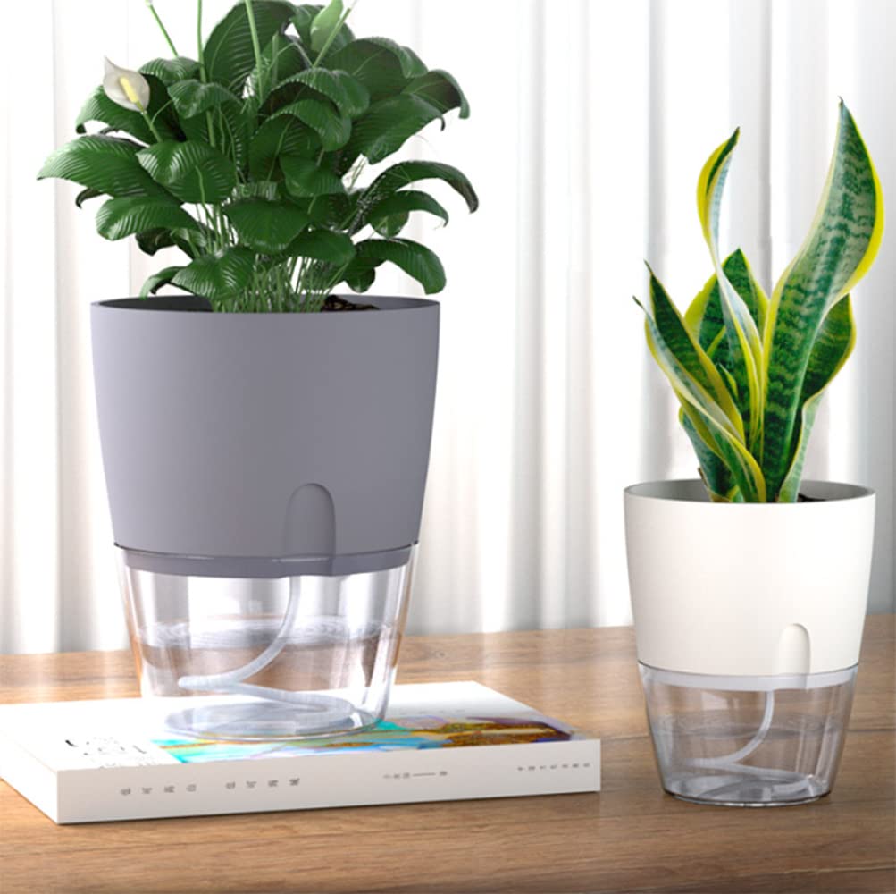 Self Watering Planters for Indoor Plants, 3 Pack 6 Inch African Violet Pots, Modern Decorative Flower Pots with Transparent Water Reservoir, Perfect for Indoor House Plants, Flowers (White)