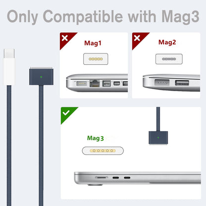 140W USB-C to Magnetic 3 Cable(2m/6.6ft),Compatible with MacBook Air 2023/2022,MacBook Pro 2023(M1,M2,M3,M4 13-16 inch),MacBook Pro Charger Cord(M2,M3,M4) 1