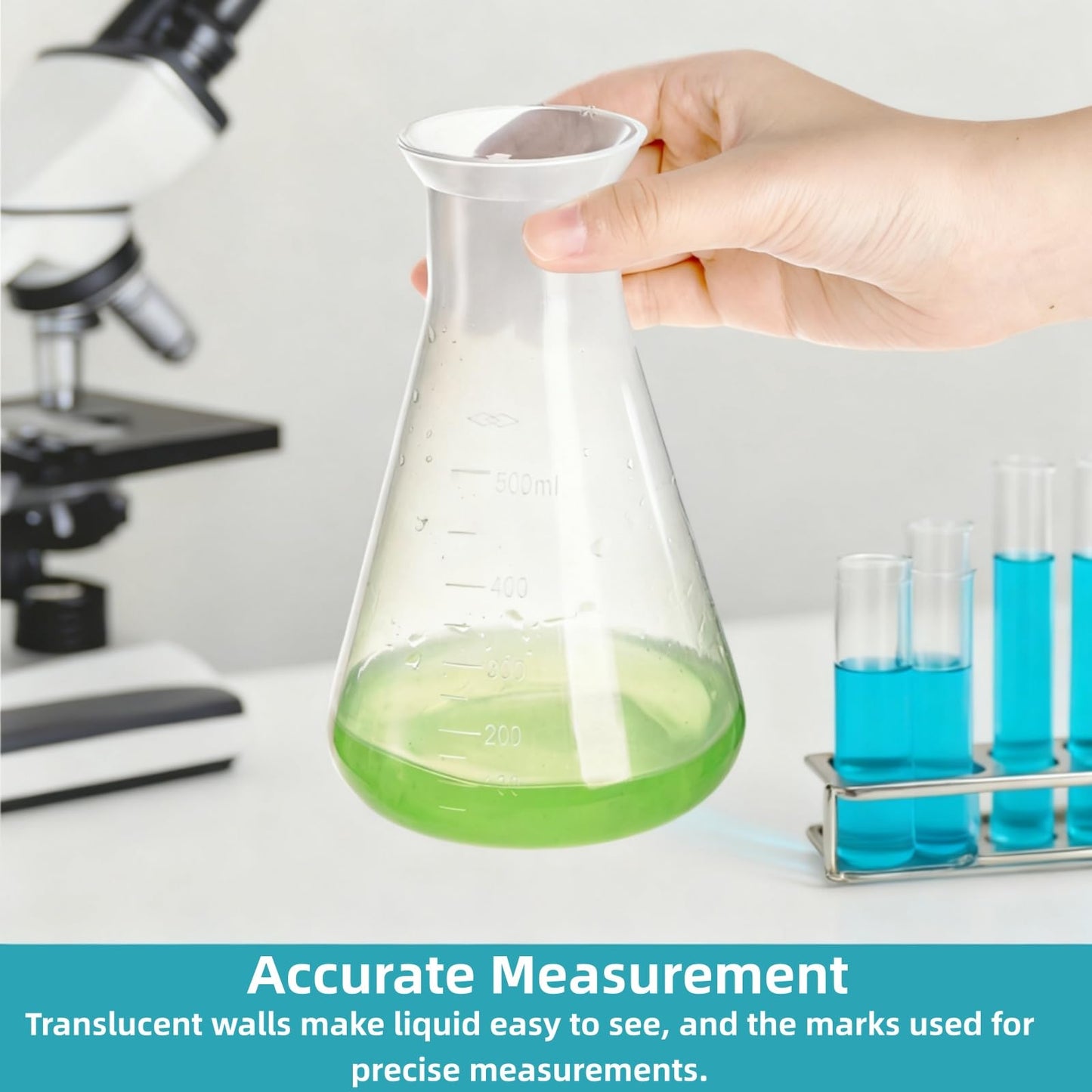 Covzoe 10 Pack Plastic Erlenmeyer Flask, Clear Scientific Conical Flask for Students Experiment, Laboratory Chemical Erlenmey Education Learning Tool, 50ml, 100ml, 250ml, 500ml, 1000ml