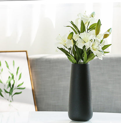 11 Inch Tall Matt Black Ceramic Vases for Flowers & Pampas Grass, Classic Rustic Style Decorative Vase for Home Decor Table Centerpieces