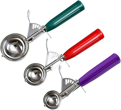 Cookie Scoops, Ice Cream Scoop Set, with Trigger, Kitchen Utensils, 3 Different Sizes, Small-Medium-Large, Baking Supplies, Meatball Maker Tool, Stainless Steel with Plastic Handles