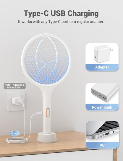 YISSVIC Bug Zapper Racket 4000 Volt Electric Fly Swatter Fly Zapper Indoor Outdoor Dual Modes with Attractant Light Rechargeable