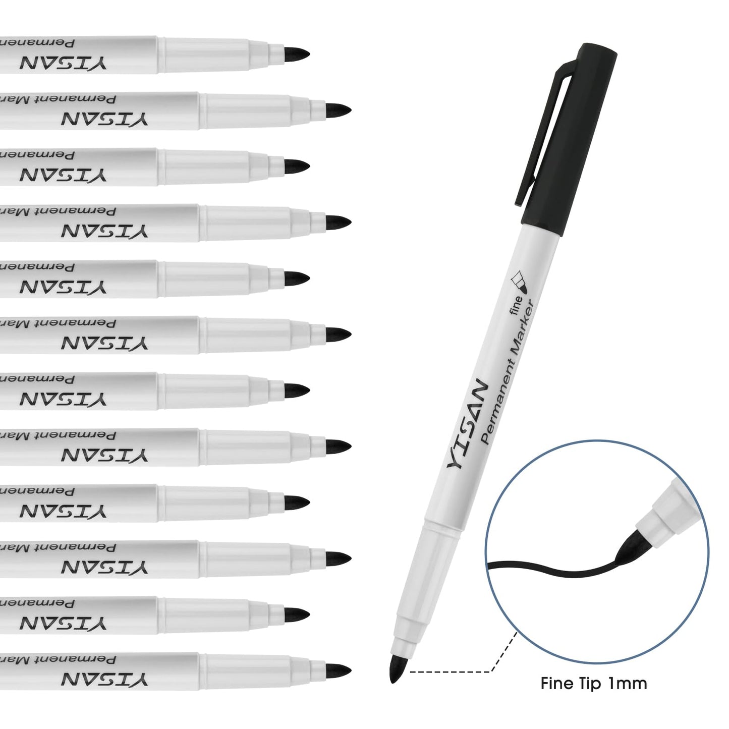 YISAN Permanent Markers Bulk,72 Pack Fine Tip Black Permanent Markers,Quick Drying Ink,Works on paper,Plastic,Stone,Glass,Metal,71501