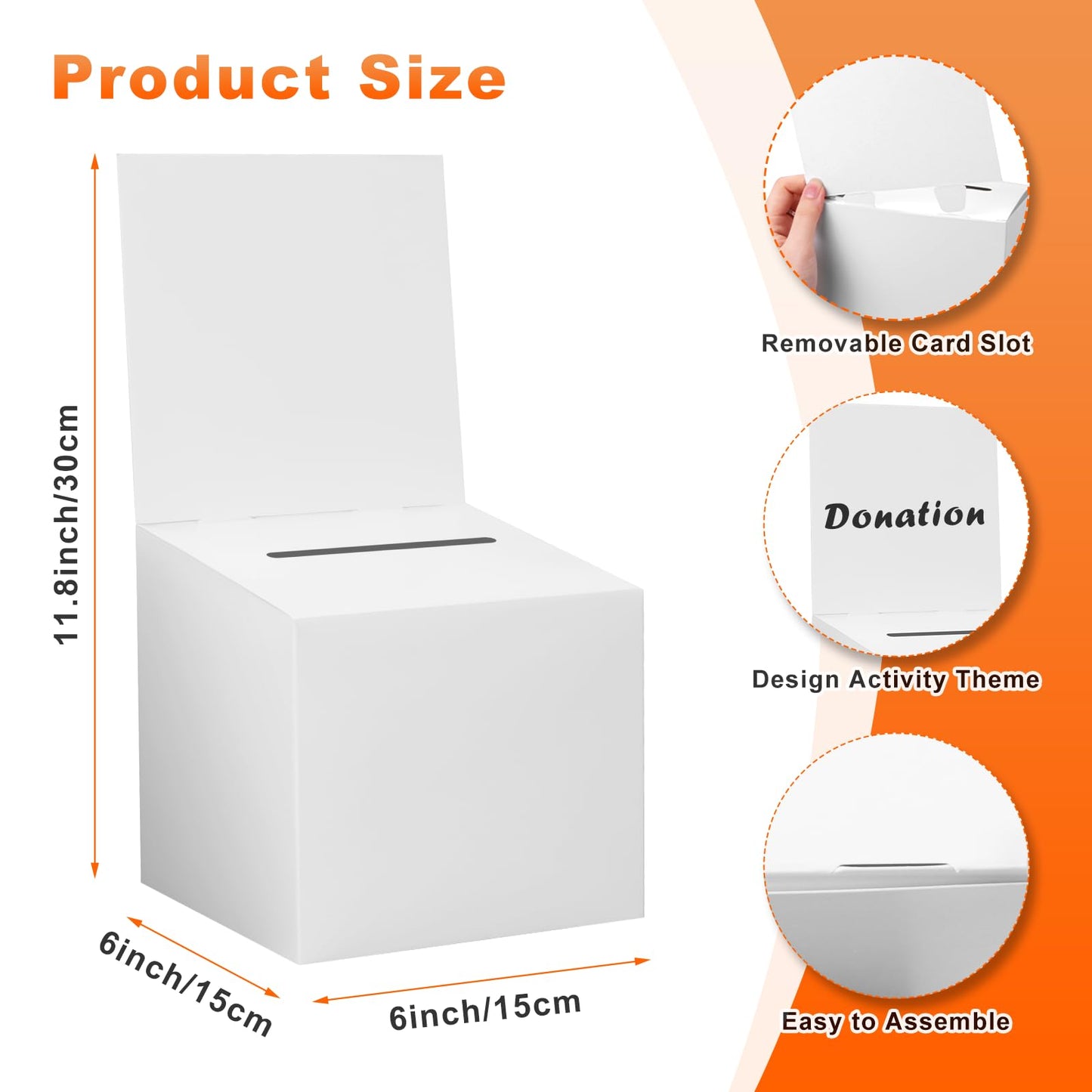 12 Pcs Ballot Box Raffle Donation Box for Fundraising, 6 X 6 X 6 Inch Cardboard Raffle Ticket Box with Slot Suggestion Box Removable Header for Collecting Business Card Voting (White)