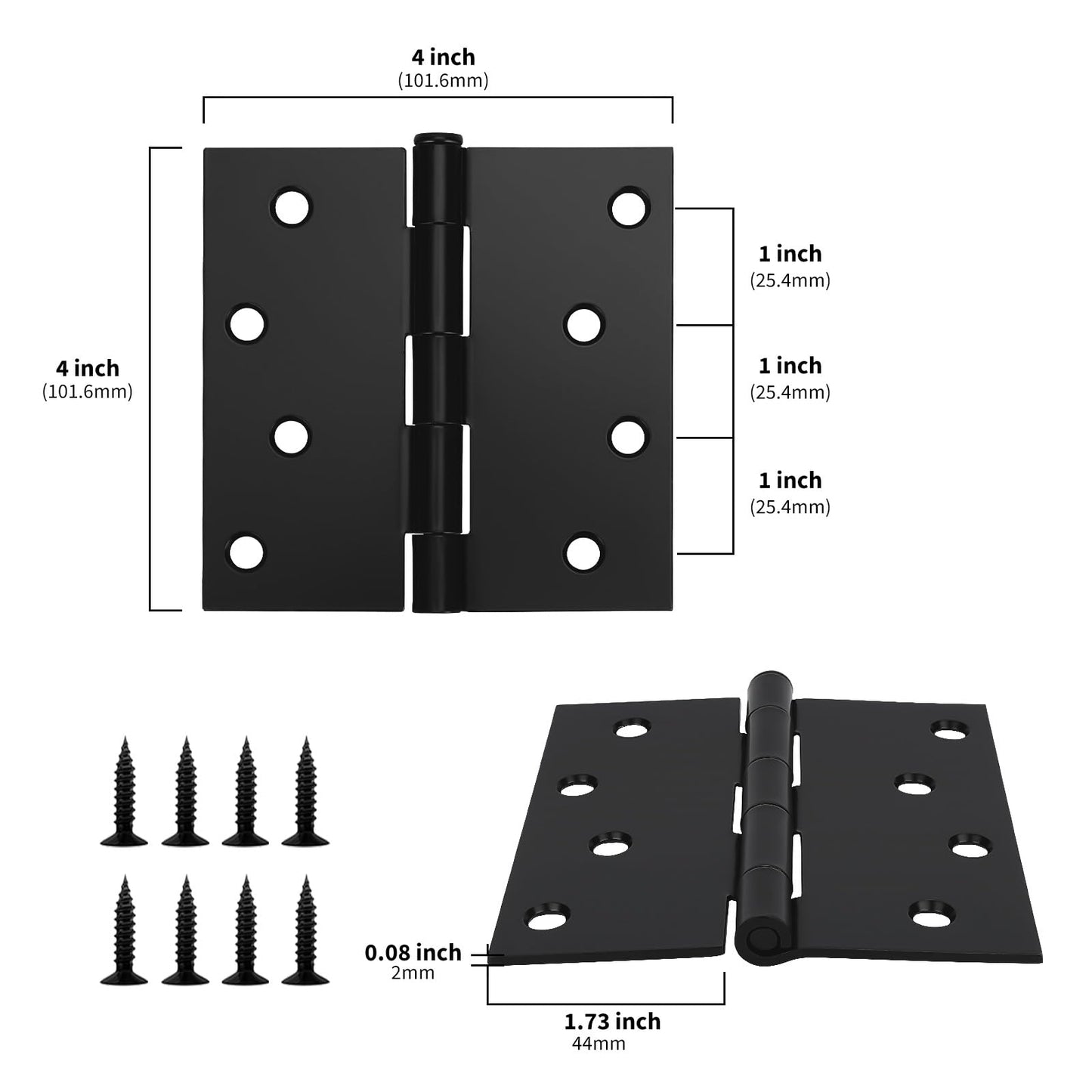goldenwarm 6pack 4 x 4 Inch Matte Black Door Hinges Exterior and Interior Door Hinges with Square Corners
