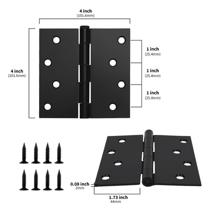 goldenwarm 6pack 4 x 4 Inch Matte Black Door Hinges Exterior and Interior Door Hinges with Square Corners