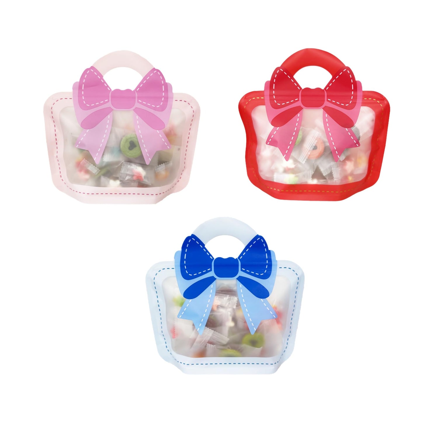 PABCK 30 Pcs Plastic Party Favor Gift Bags Treats Birthday Goodie Bags 10.24x9.45 inch(26x24 cm) Candy Cookies Snack Small Toys Packaging Handle Bag Resealable Stand Up Reusable for Wedding Christmas