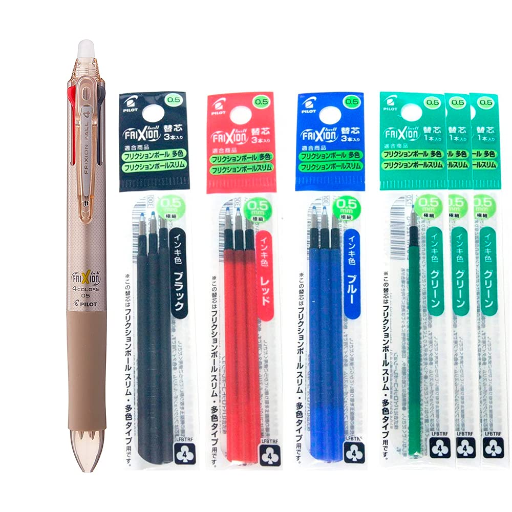 Pilot Ballpoint Pen, Frixion Ball 4, 0.5mm, Extra Fine, 4 Colors Gel Ink Refills (Black/Blue/Red/Green Ink), Extra Fine Point 0.5mm, 6 Packs 12 Refills
