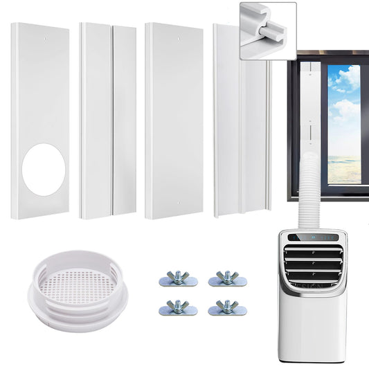 Universal Portable Air Conditioner Window Vent Kit for 5.1 & 5.9 Inch Exhaust Hose, Upgraded Adjustable AC Window Seal Kit with Coulper & Filter for Sliding Horizontal & Vertical Windows