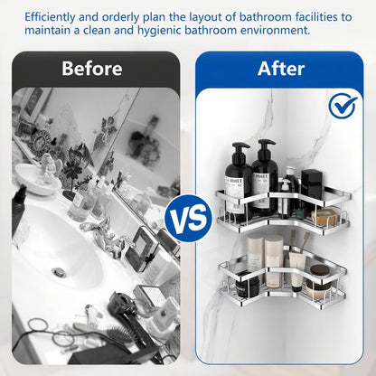 Shower Caddy, 4 Pack Silver Bathroom Shelves, Adhesive Shelf Storage No Drilling, Carbon Steel Shower Organiser, Rust-Resistant Caddy Corner, Soap Holder, Bathroom Accessory