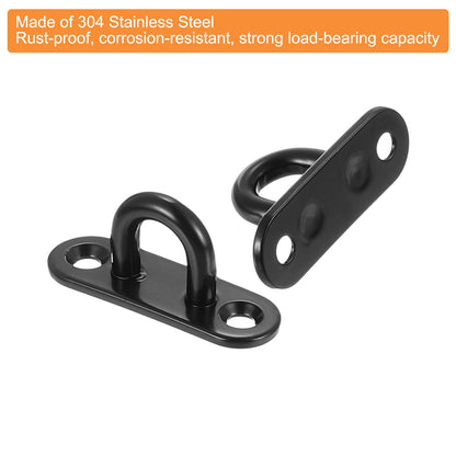 uxcell 4 Pcs Pad Eye Plate, 1.8 Inch 304 Stainless Steel Ceiling Hooks & Snap Hook Marine Hanging U Hook with Screws & Anchors for Securing Hanging, Black
