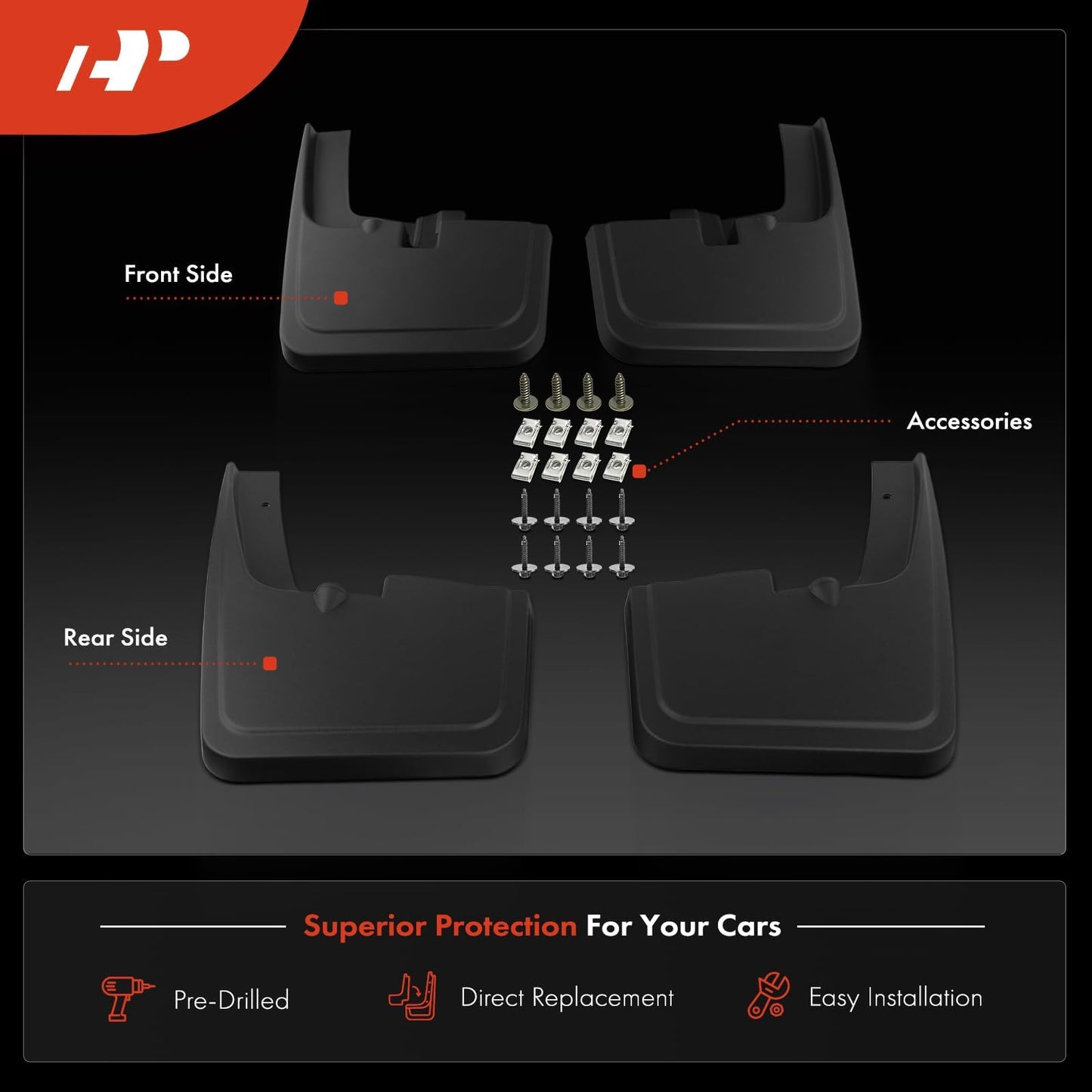 A-Premium Set of 4PCS Mud Flaps Splash Guards Mudguards Mudflaps with Hardware Kits Accessory Compatible with Ford F-150, 2015-2020, (fits for Fender Flares), Black Color, Front LH RH and Rear LH RH