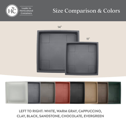 The HC Companies Accent Square Plant Saucer - Durable Plastic Trays For Plants - Stylish Square Tray For Water Drainage - UV Resistant Planter Saucer For Indoor And Outdoor Use (14”, White, Pack of 2)