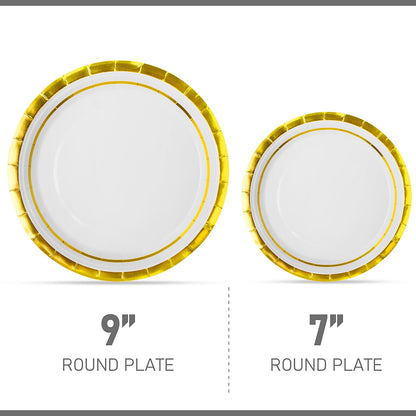 100 Pieces Gold Rimmed Plates Bulk, Heavy Duty Disposable Paper Plates Round Party Plates, 9 Inch Dinner Plates & 7 Inch Dessert Plates for Wedding, Birthday, Baby Showe
