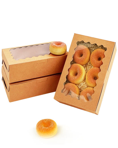 qiqee 9x6x2.5 inch Brown Cookie Box with Window 25Pcs Pastry Macaron Bakery Box For Packaging