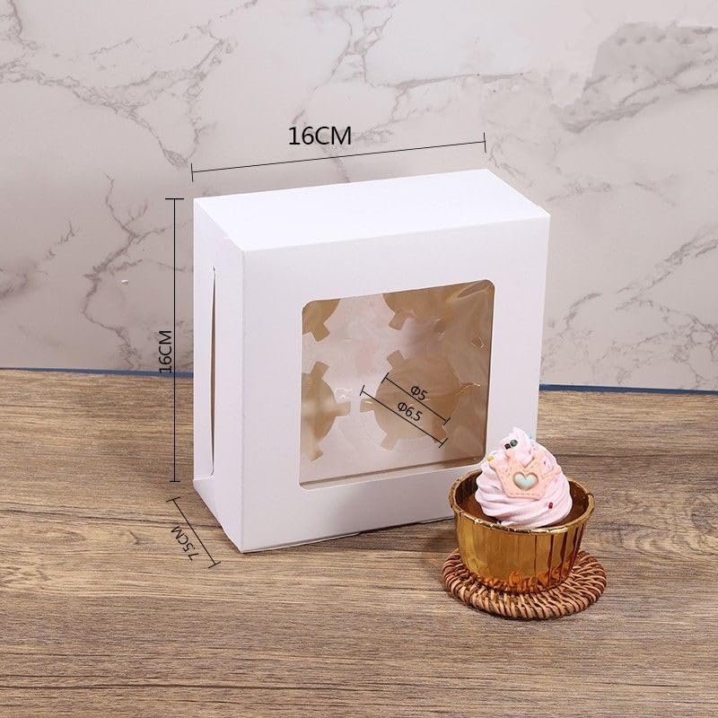 WODJR 50Pcs Cupcake Boxes Pastry Bakery Boxes Cupcake Boxes with Window Gift Boxes White Paper Cookie Boxes Treat Bread Boxes Take Out Container Cupcake Container Carrier Bakery Cake Boxes