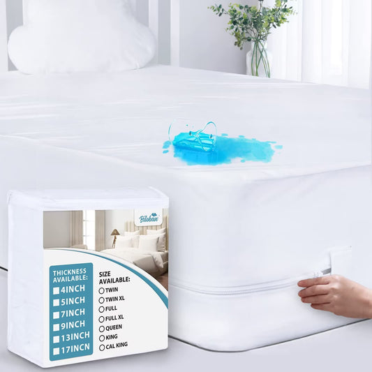 Biloban Zippered Queen Mattress Protector, 100% Waterproof Mattress Encasement, Premium Hypoallergenic Full Six-Sided Mattress Cover Fits 8-10 Inches Deep(60" x 80"), Breathable and Absorbent