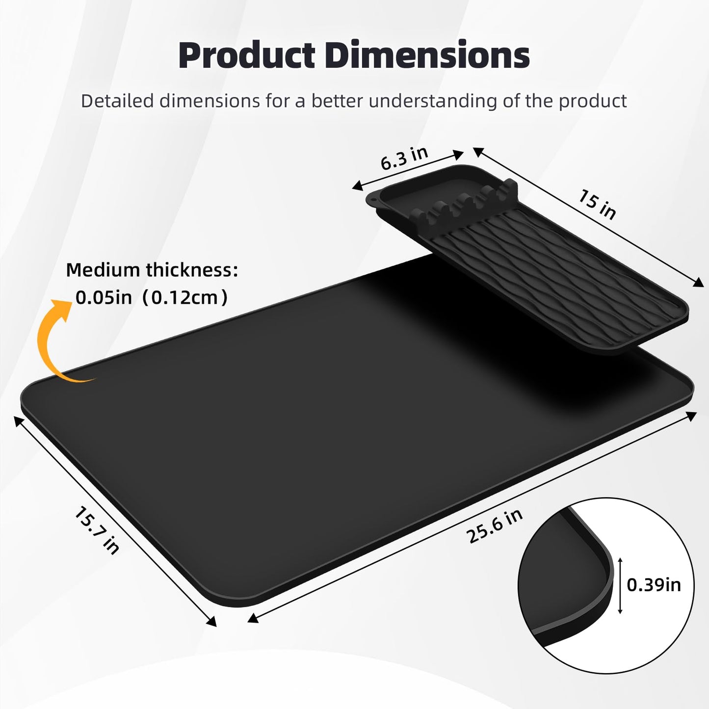 Silicone Coffee Mat 40 * 65 cm Coffee Maker Mat & Bar Mat Leak-Proof Spill-Proof Raised Edges 2 in 1 Removable Countertops Fits Under Coffee Maker for Bars/Restaurants/Cafe/Coffee Shop (Black)