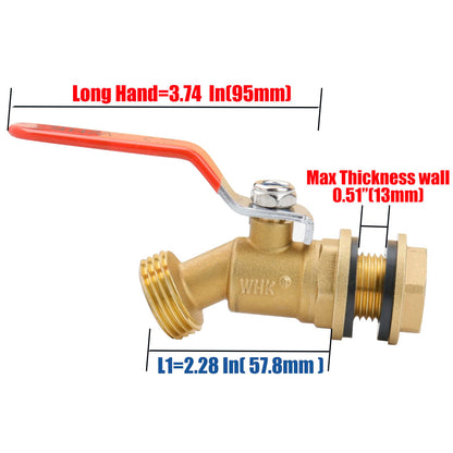 WHK Rain Barrel Spigot Kit - 1/4 Turn Brass Spigot with Long Handle for 5/55 Gallon Bucket or Rain Barrel Water Container